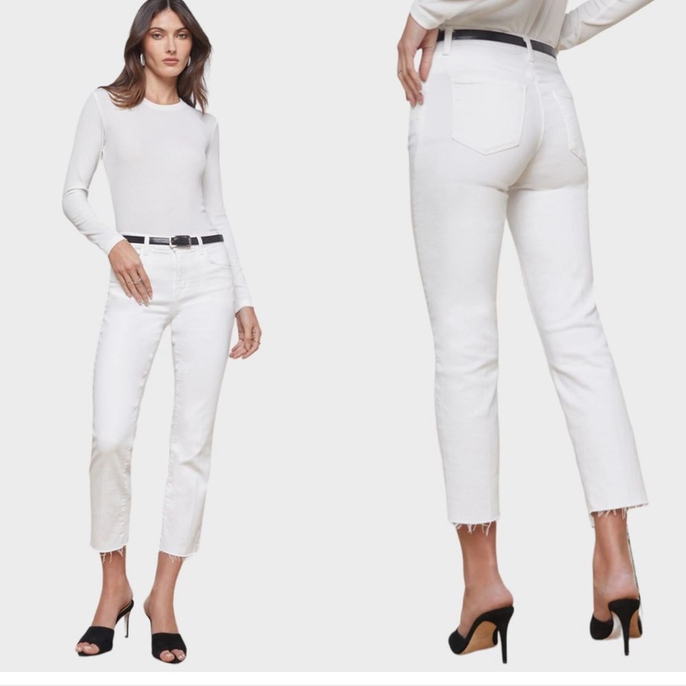 L'AGENCE Sada High Rise Cropped Straight Jeans in Blanc Women's Size 29